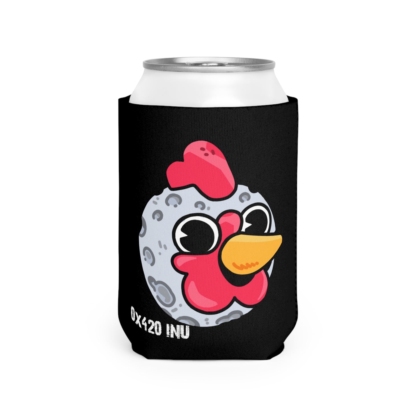 Black Can Cooler Sleeve Fan Art COQ INU Salute Head 0x420 Black Text by Gravy