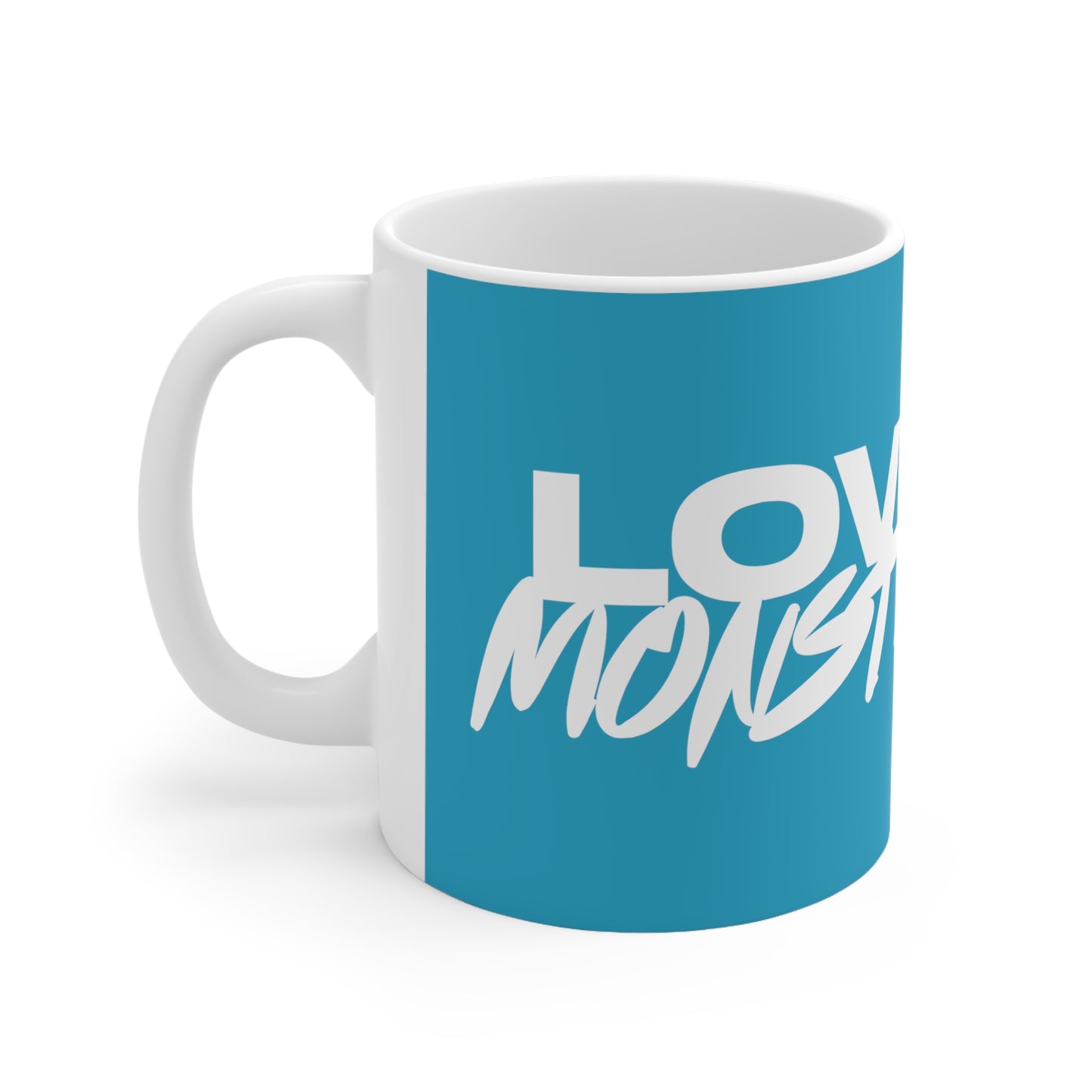 Love Monster Ceramic Mug White Text & White Logo Print 11oz