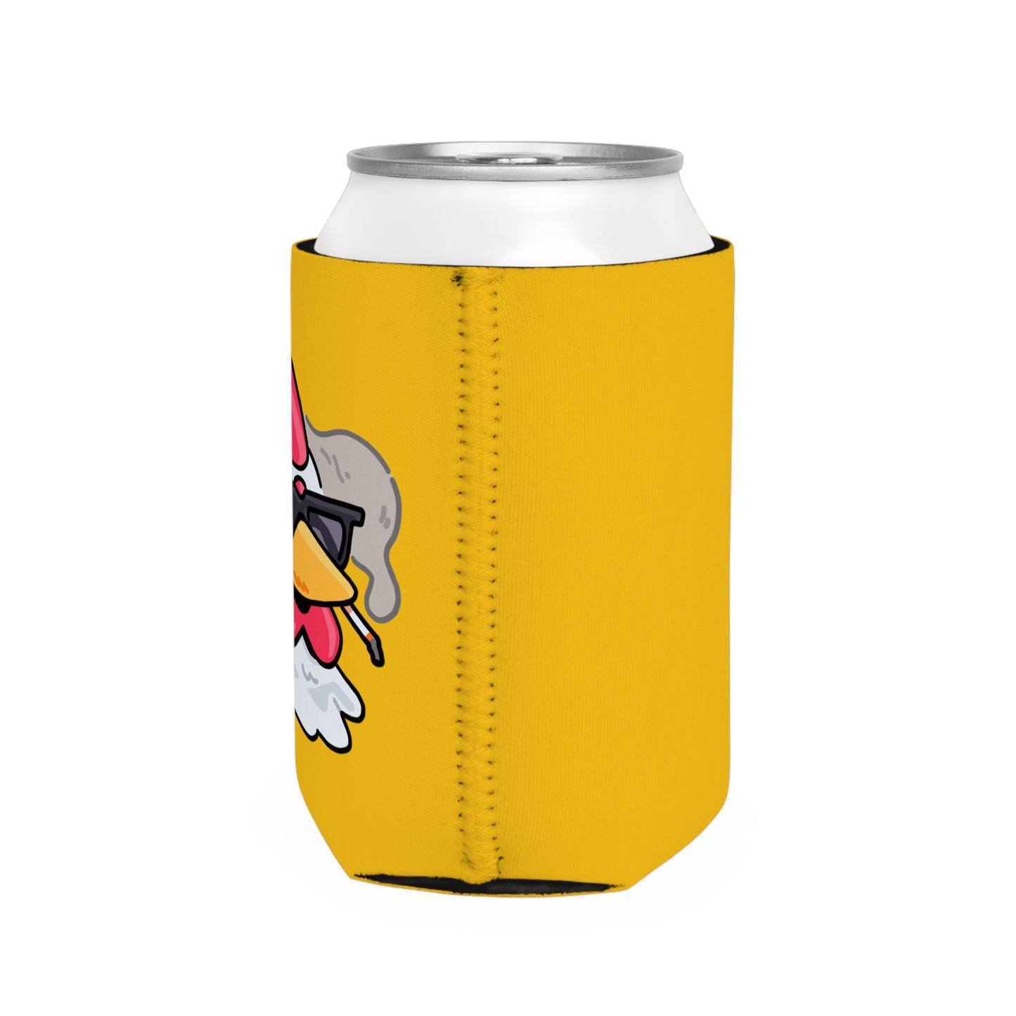 Yellow Can Cooler Sleeve Fan Art COQ INU Smoking Head 0x420 Black Text by Gravy