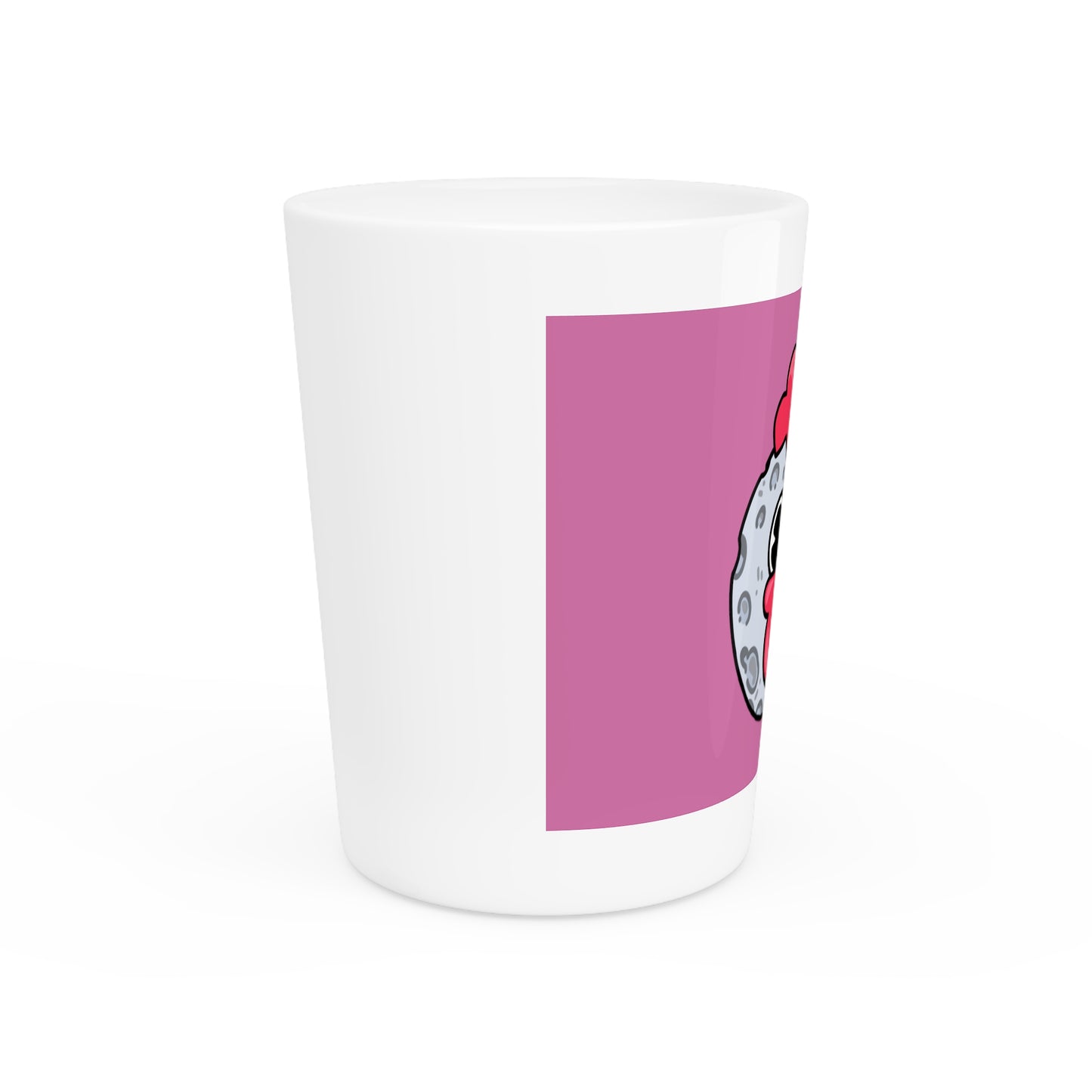 Gravy Fan Art Shot Glass Fan Art COQ Moon Head on Pink background (0x420 INU Store)