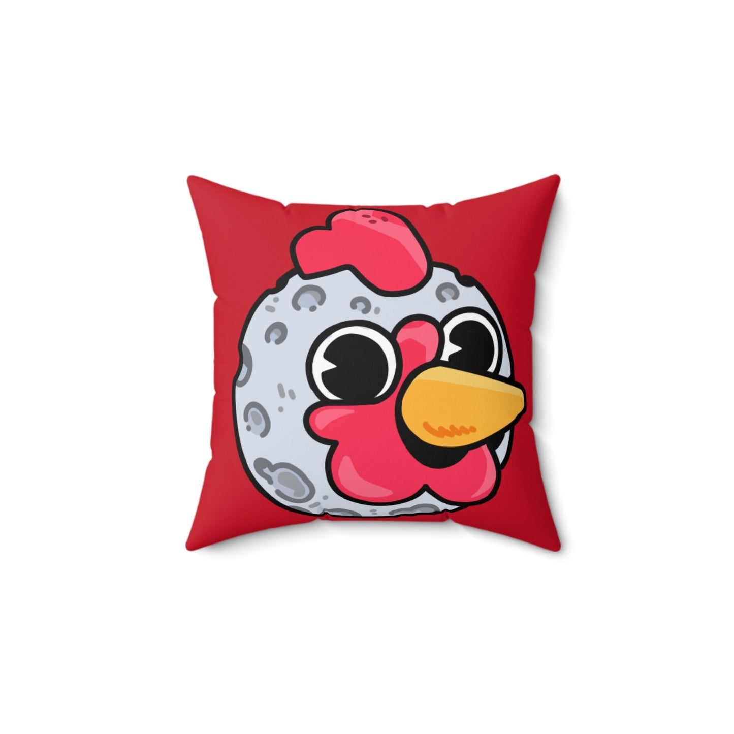 Red Spun Polyester Square Pillow COQ INU 0x420 Moon Head with White Text Fan Art by Gravy