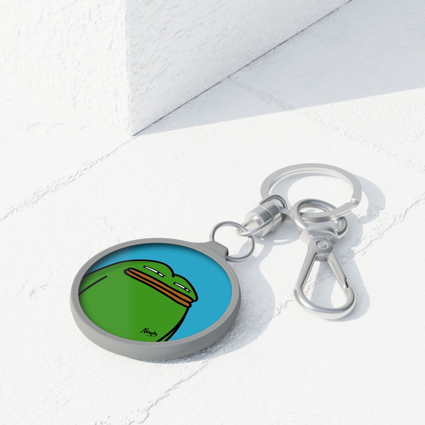 Pepe Portraits Keyring Tag COQ INU 0x420 Turquoise back ground with Numpty Signature # Green 14 by Numpty