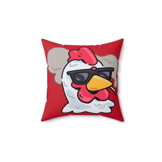 Red Spun Polyester Square Pillow COQ INU 0x420 Smoking Head with White Text Fan Art by Gravy