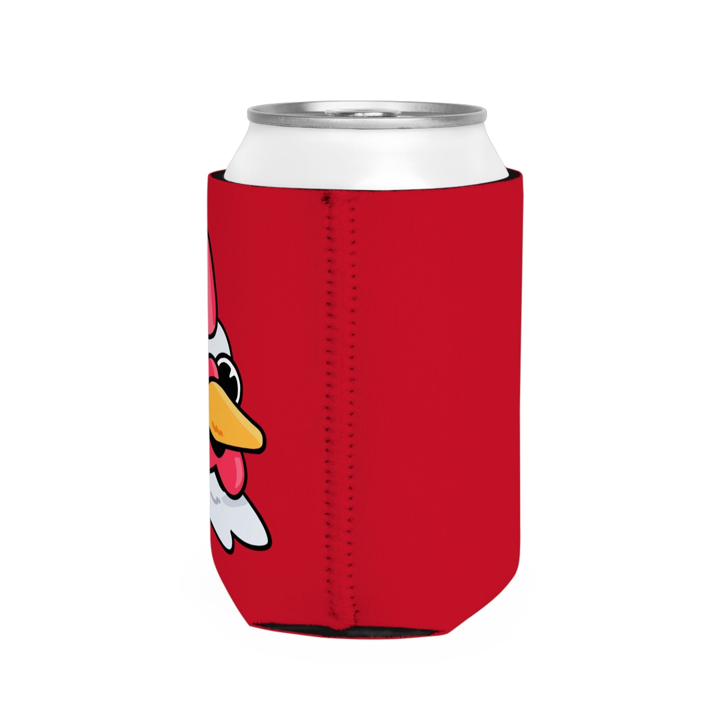 Red Can Cooler Sleeve Fan Art COQ INU Wink Head 0x420 Black Text by Gravy