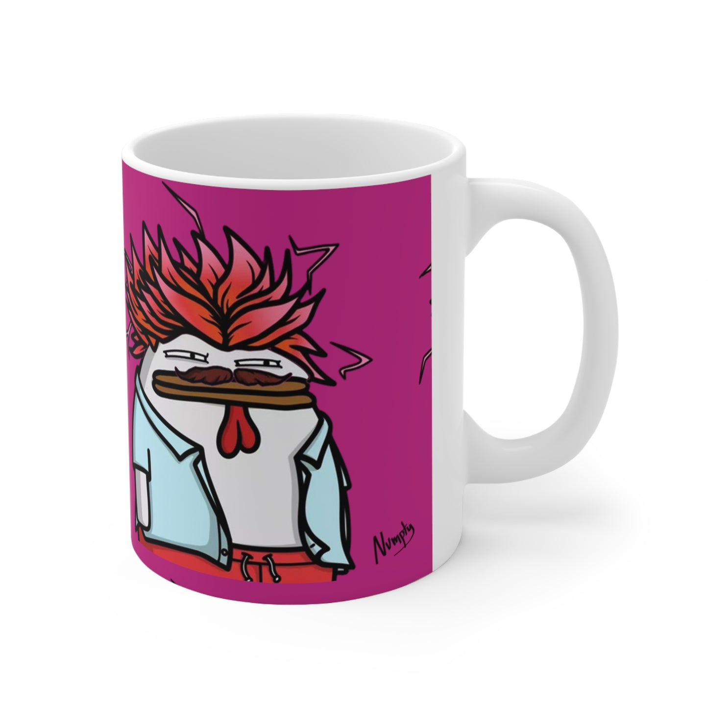 Pepe Portraits with Black Numpty Signature as Text; COQ INU 0x420 Hot Pink Print Ceramic Mug 11oz #2720