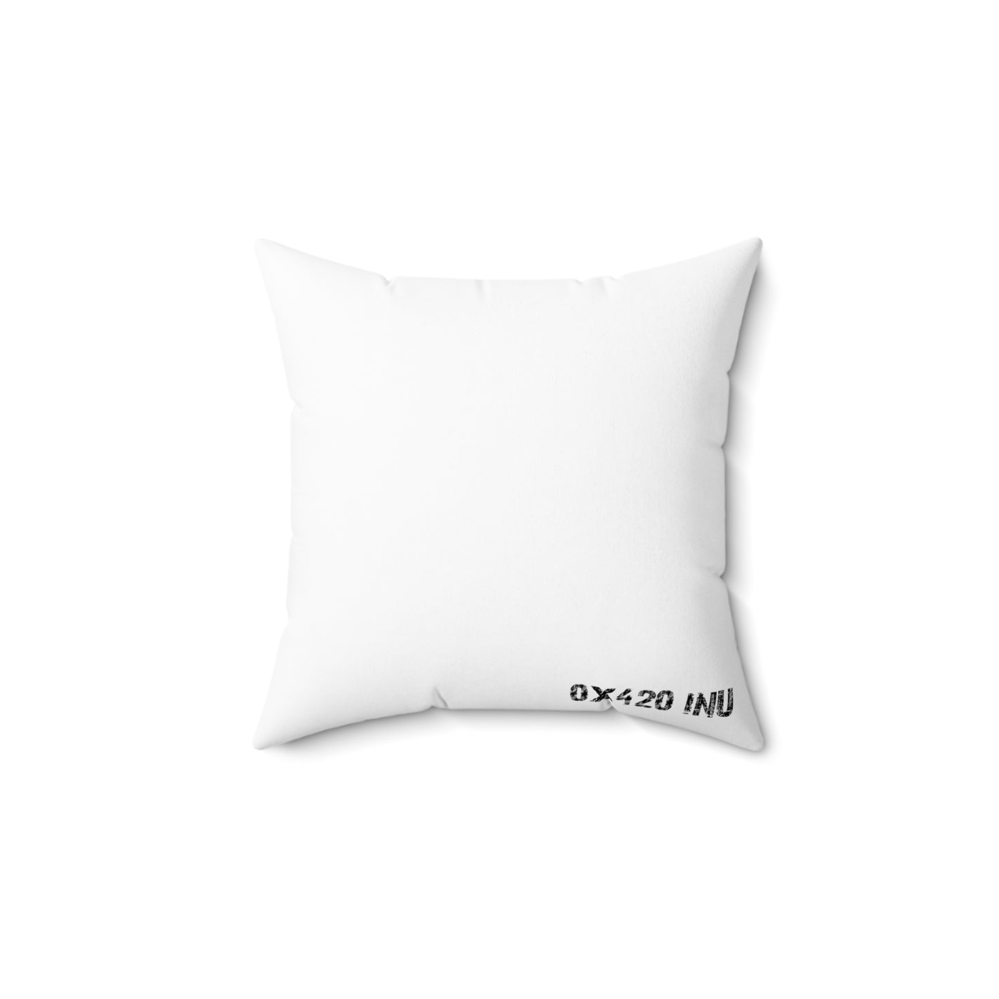 White Spun Polyester Square Pillow COQ INU 0x420 Wink Head with Black Text Fan Art by Gravy