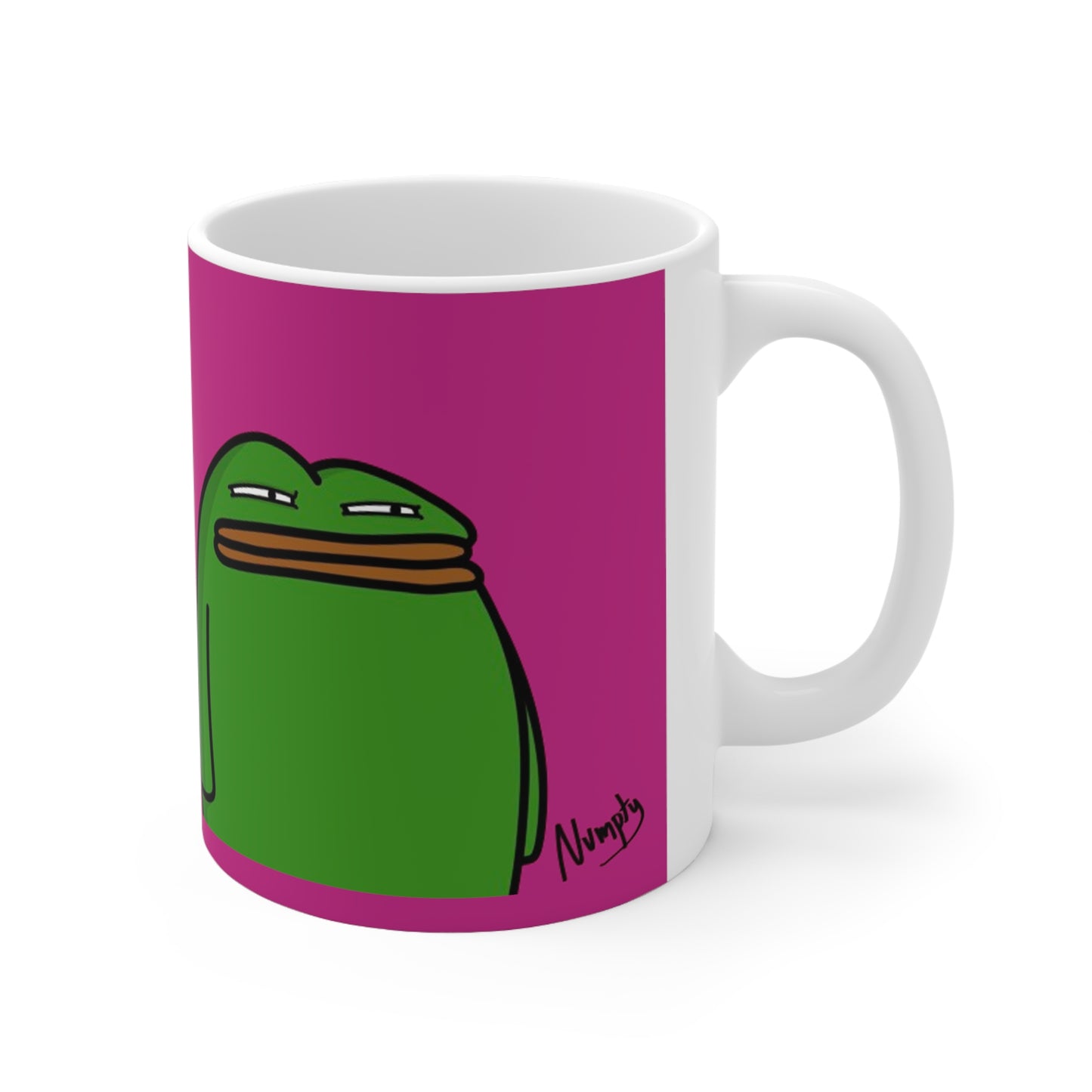 Pepe Portraits with Black Numpty Signature as Text; COQ INU 0x420 Hot Pink Print Ceramic Mug 11oz #14 by Numpty