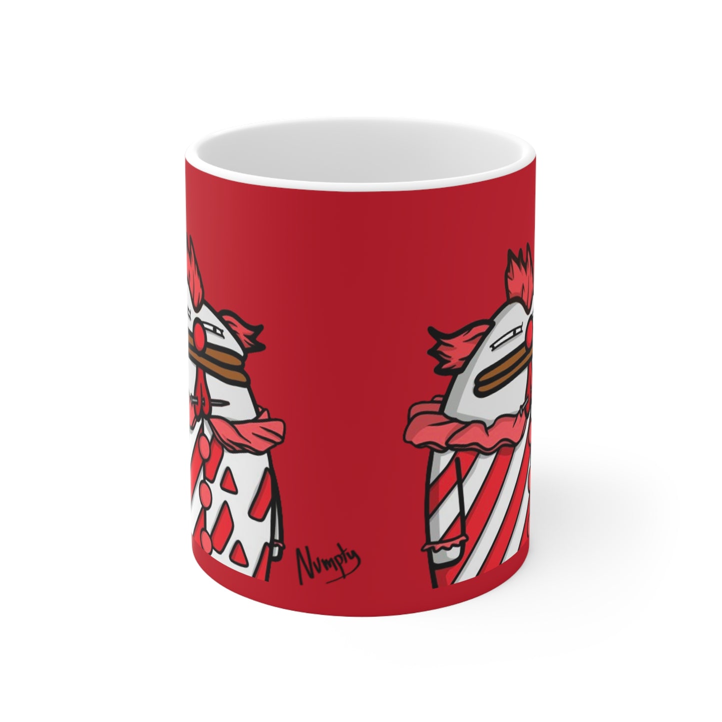 Pepe Portraits with Black Numpty Signature as Text; COQ INU 0x420 Red Print Ceramic Mug 11oz #Clown by Numpty