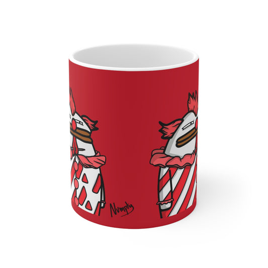 Pepe Portraits with Black Numpty Signature as Text; COQ INU 0x420 Red Print Ceramic Mug 11oz #Clown by Numpty