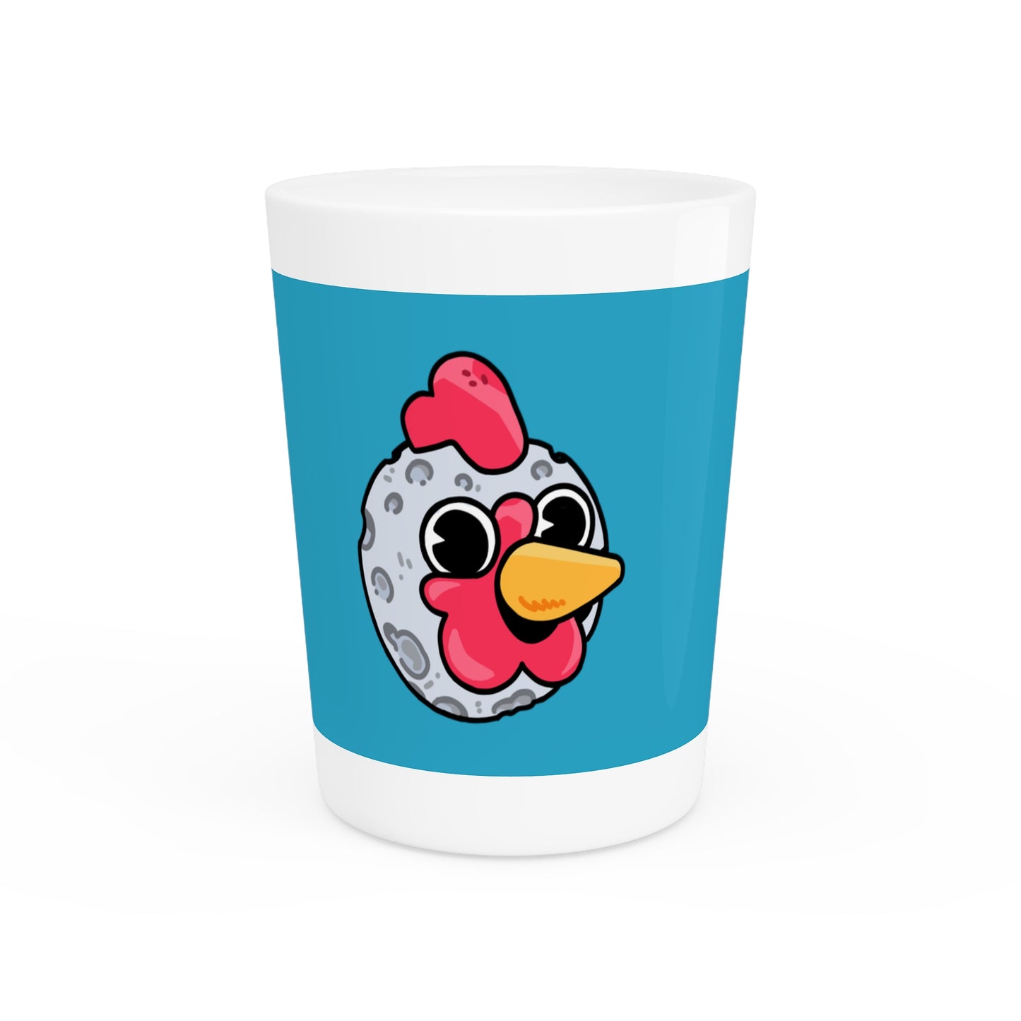 Gravy Fan Art Shot Glass Fan Art COQ Moon Head on Turquoise background (0x420 INU Store)