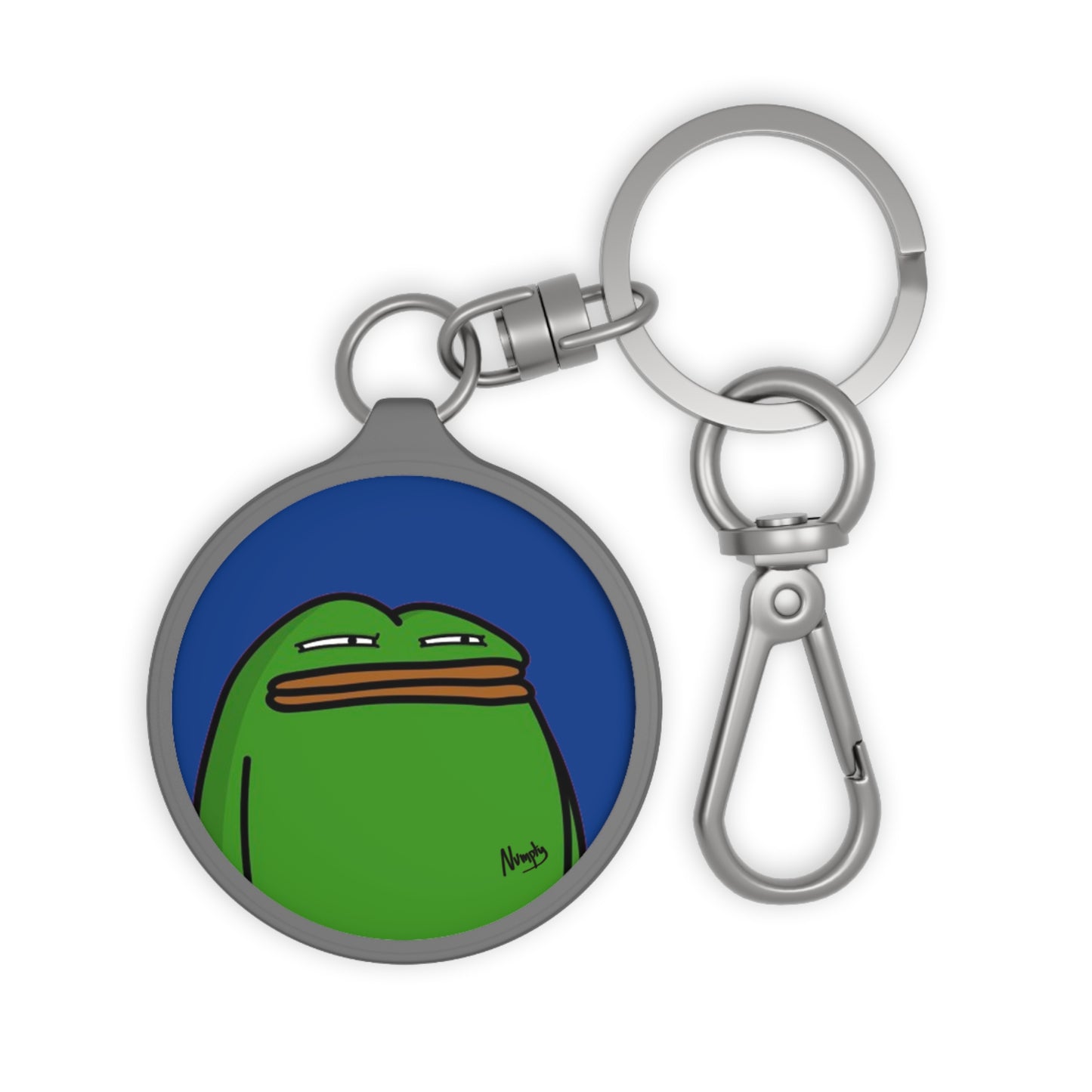 Pepe Portraits Keyring Tag COQ INU 0x420 Navy back ground with Numpty Signature # Green 14 by Numpty