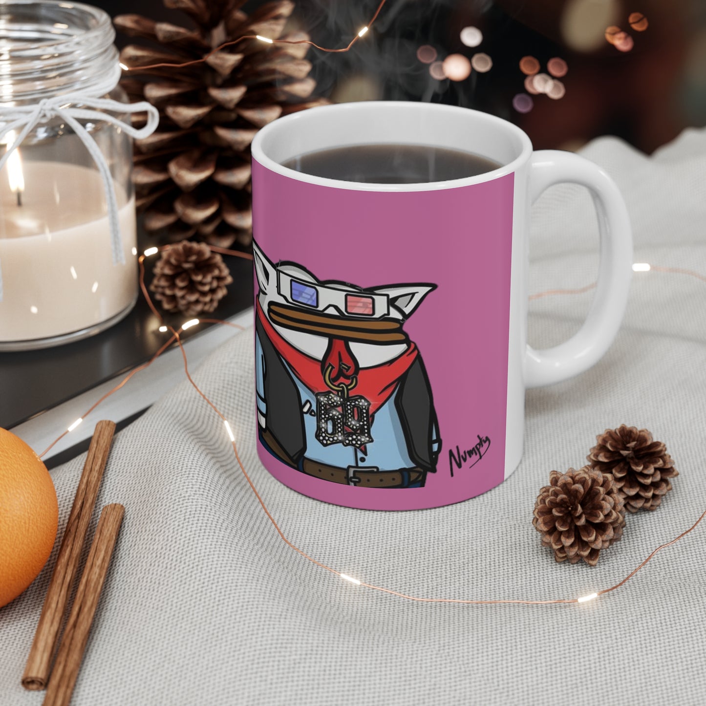 Pepe Portrait Fan Art with Black Numpty Signature as Text; COQ INU 0x420 Pink Print Ceramic Mug 11oz # 69 Accessory