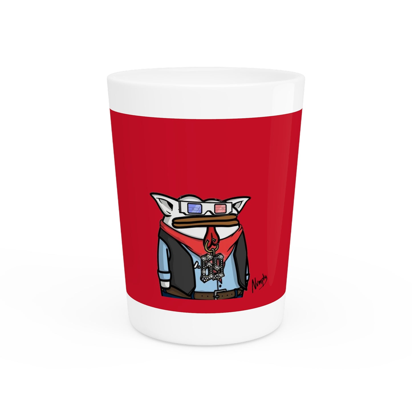 Pepe Portraits Shot Glass Red background with Black Numpty Text as signature (0x420 INU Store) # 69 Accessory