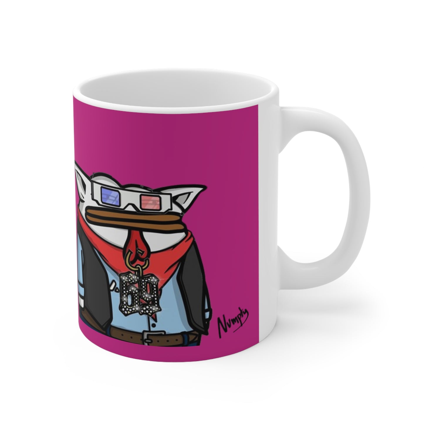 Pepe Portrait Fan Art with Black Numpty Signature as Text; COQ INU 0x420 Hot Pink Print Ceramic Mug 11oz # 69 Accessory