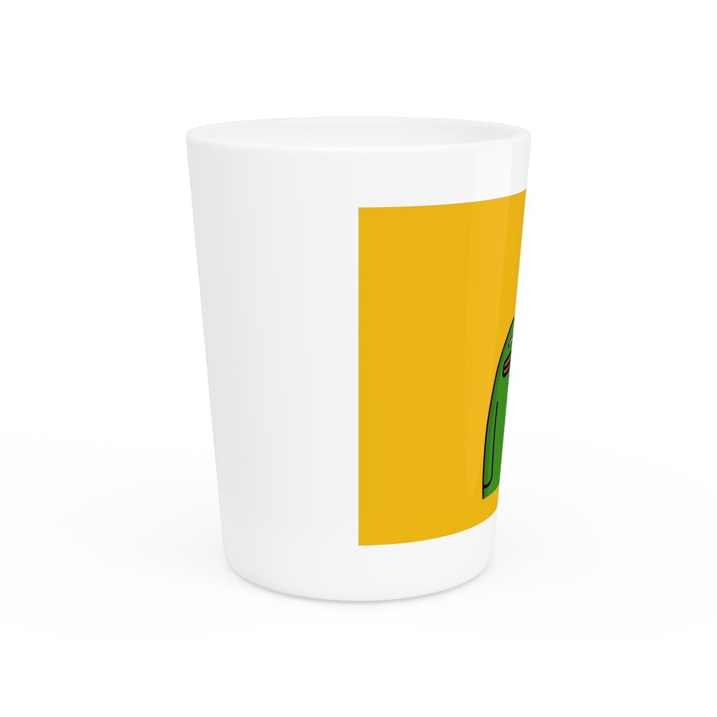 Pepe Portraits Shot Glass on Yellow background with Black Numpty Text as signature (0x420 INU Store) #14 by Numpty