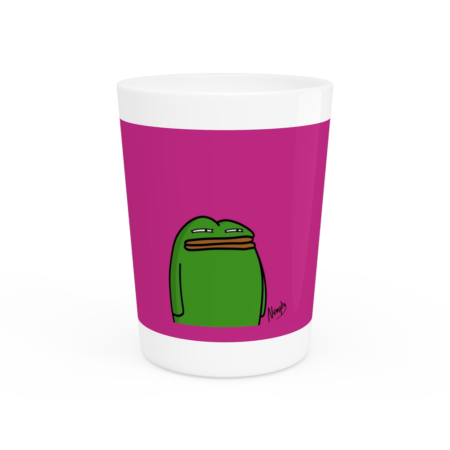 Pepe Portraits Shot Glass on Hot Pink background with Black Numpty Text as signature (0x420 INU Store) #14 by Numpty