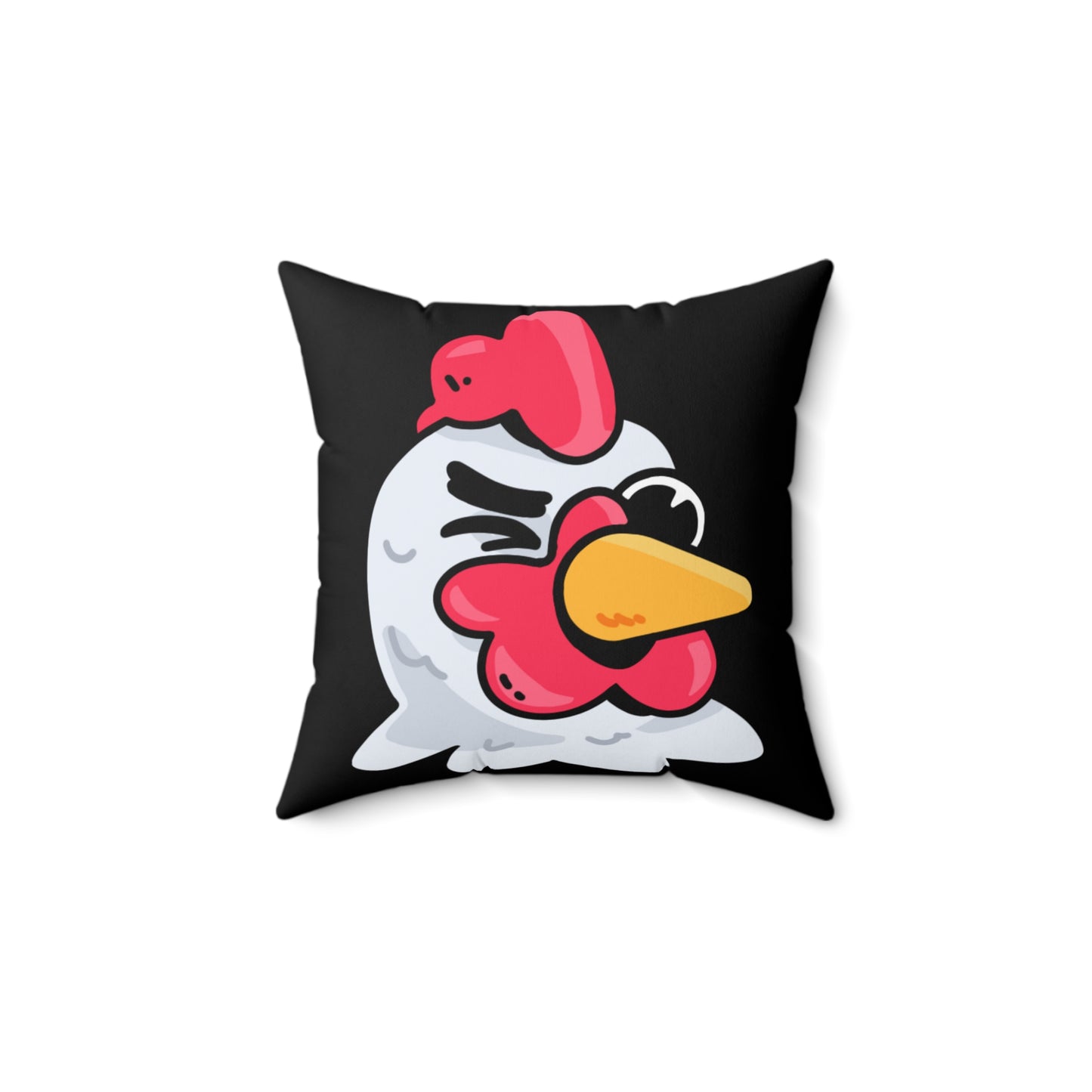 Black Spun Polyester Square Pillow COQ INU 0x420 Wink Head with White Text Fan Art by Gravy