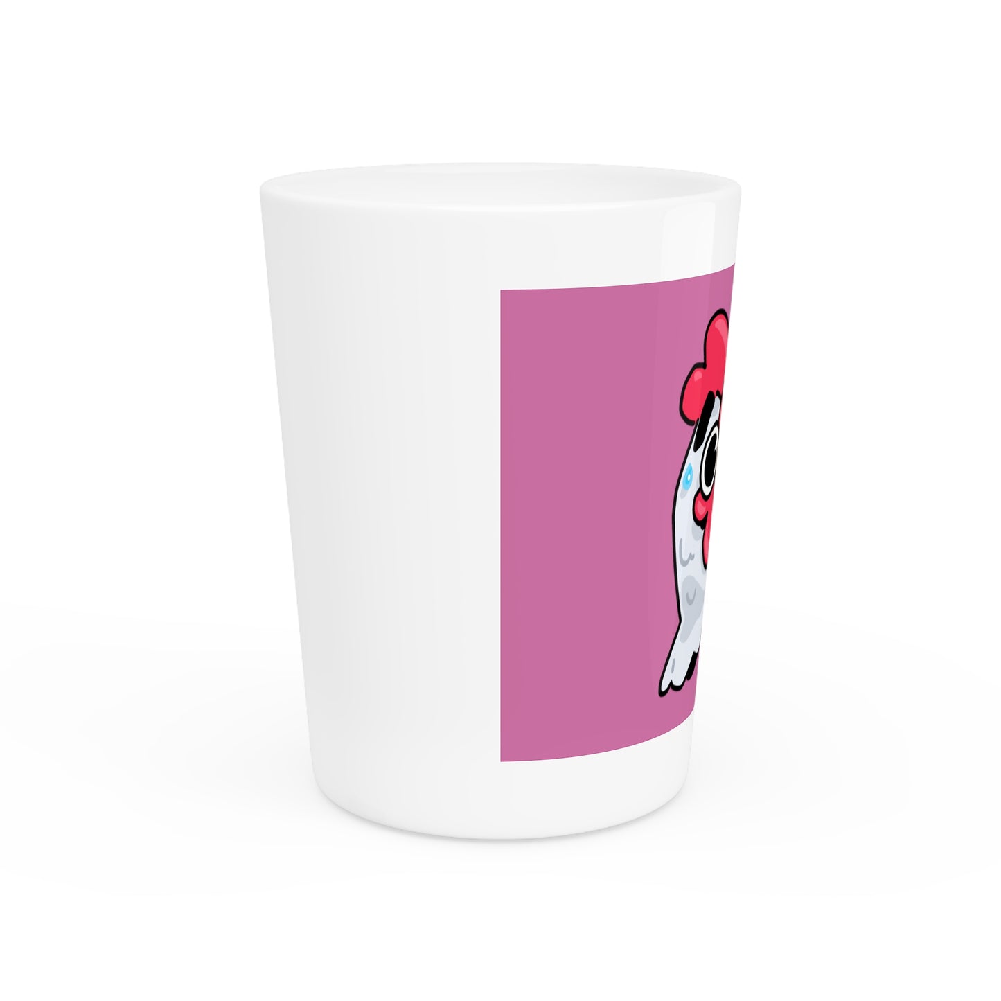 Gravy Fan Art Shot Glass Fan Art COQ Whistle Head on Pink background (0x420 INU Store)