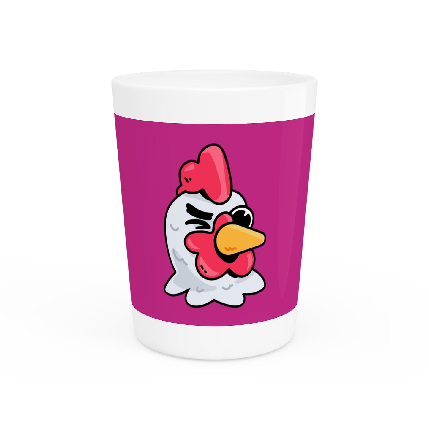 Gravy Fan Art Shot Glass Fan Art COQ Wink Head on Hot Pink background (0x420 INU Store)