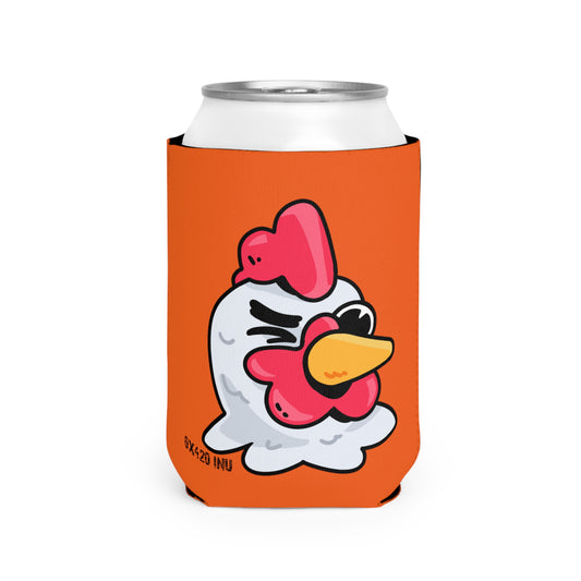 Orange Can Cooler Sleeve Fan Art COQ INU Wink Head 0x420 Black Text by Gravy