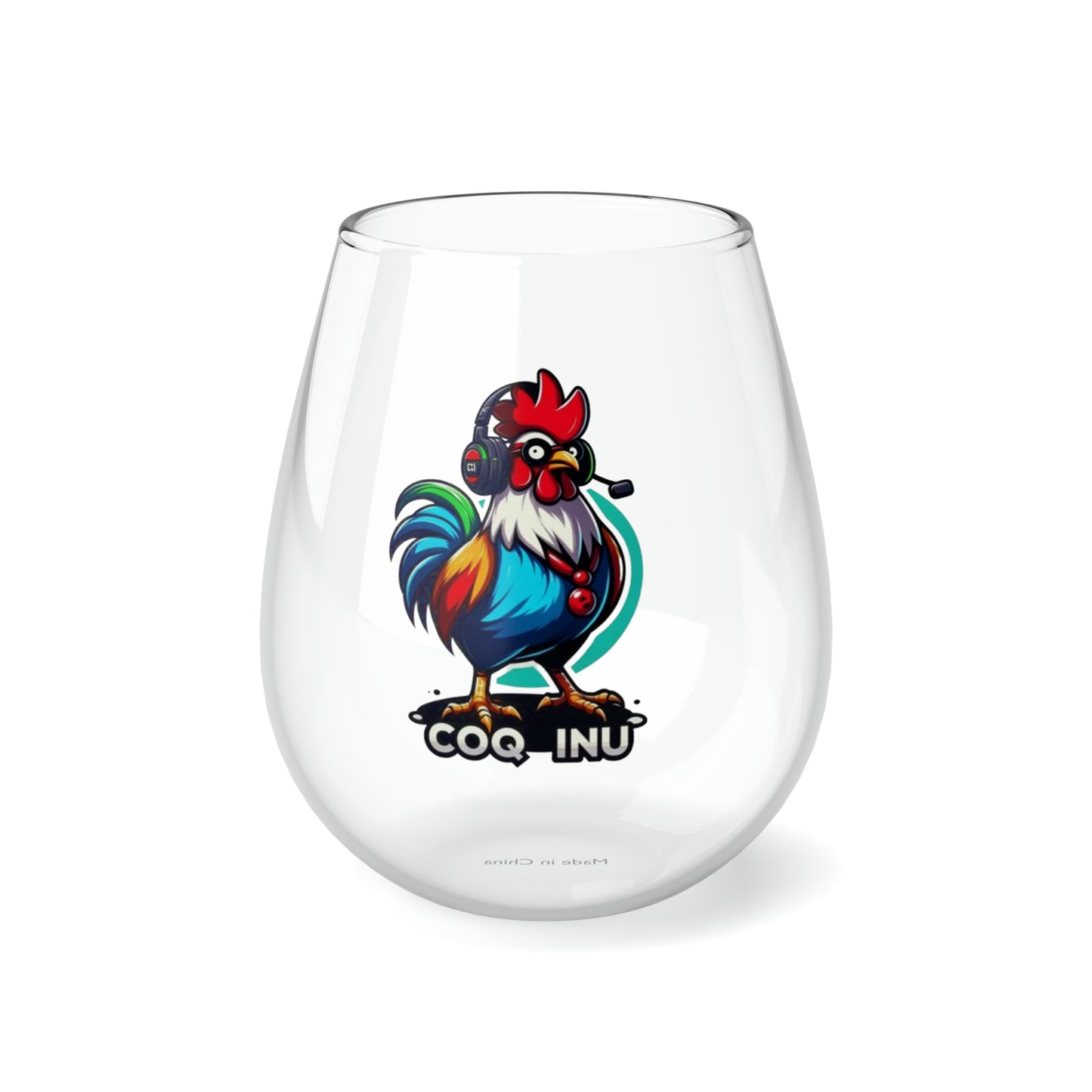 Nifty Fan Art Branded COQ INU with Headset Stemless Wine Glass, 11.75oz