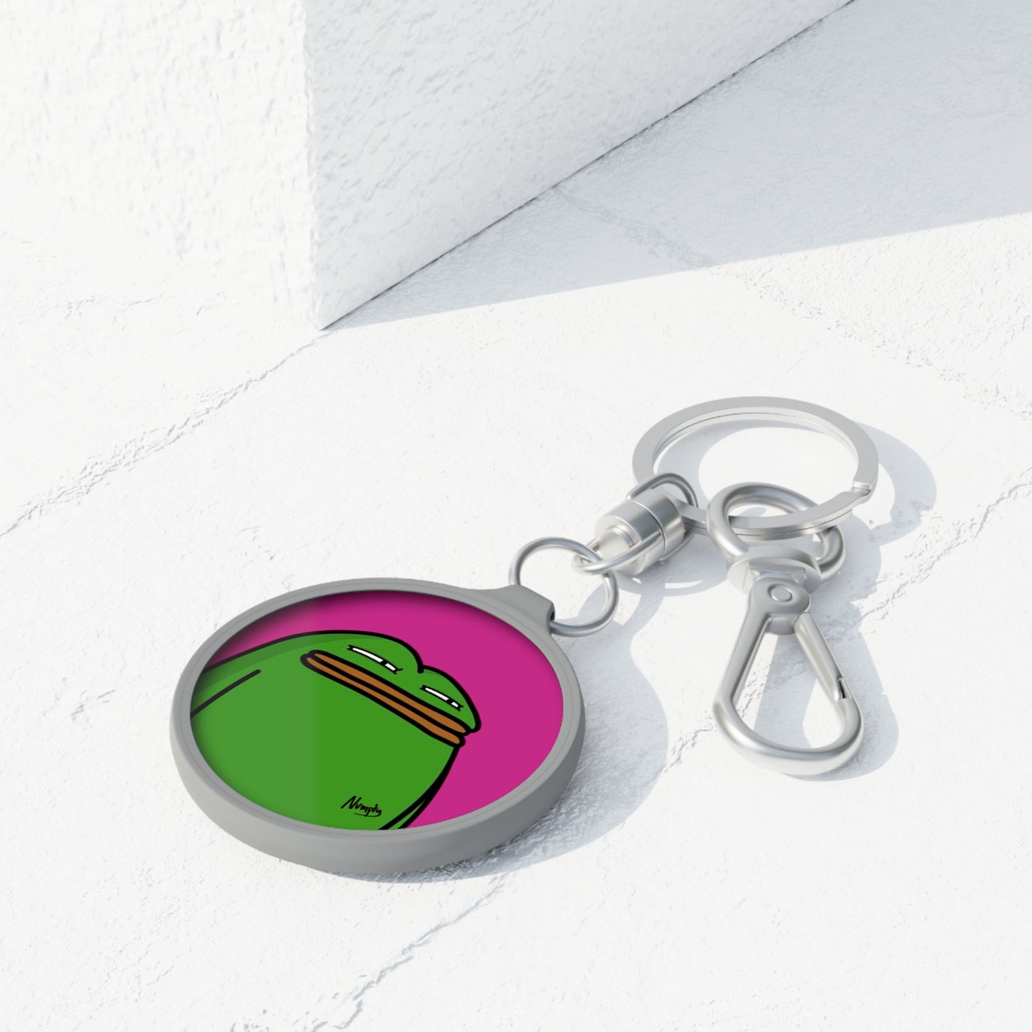 Pepe Portraits Keyring Tag COQ INU 0x420 Hot Pink back ground with Numpty Signature # Green 14 by Numpty