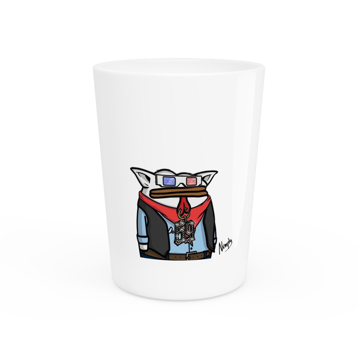 Pepe Portraits Shot Glass on White background with Black Numpty Text as signature (0x420 INU Store) # 69 Accessory