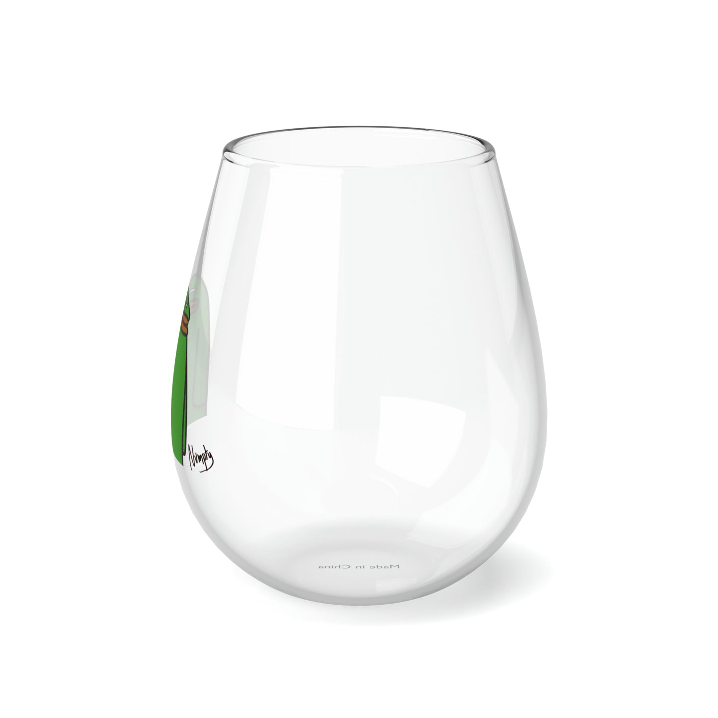 Pepe Portraits COQ INU, Black Text by Numpty Stemless Wine Glass, 11.75oz # Green 14 by Numpty