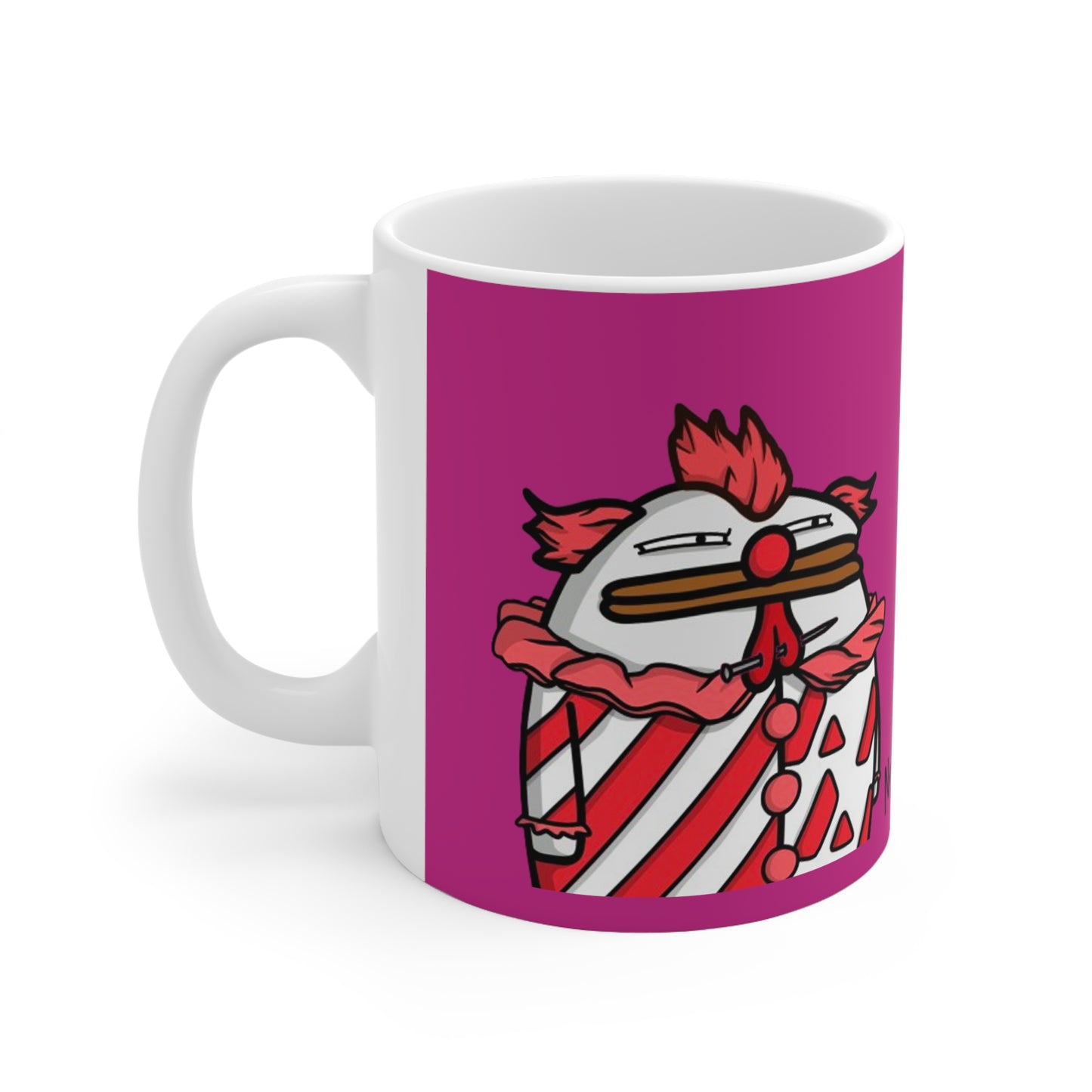 Pepe Portraits with Black Numpty Signature as Text; COQ INU 0x420 Hot Pink Print Ceramic Mug 11oz #Clown by Numpty