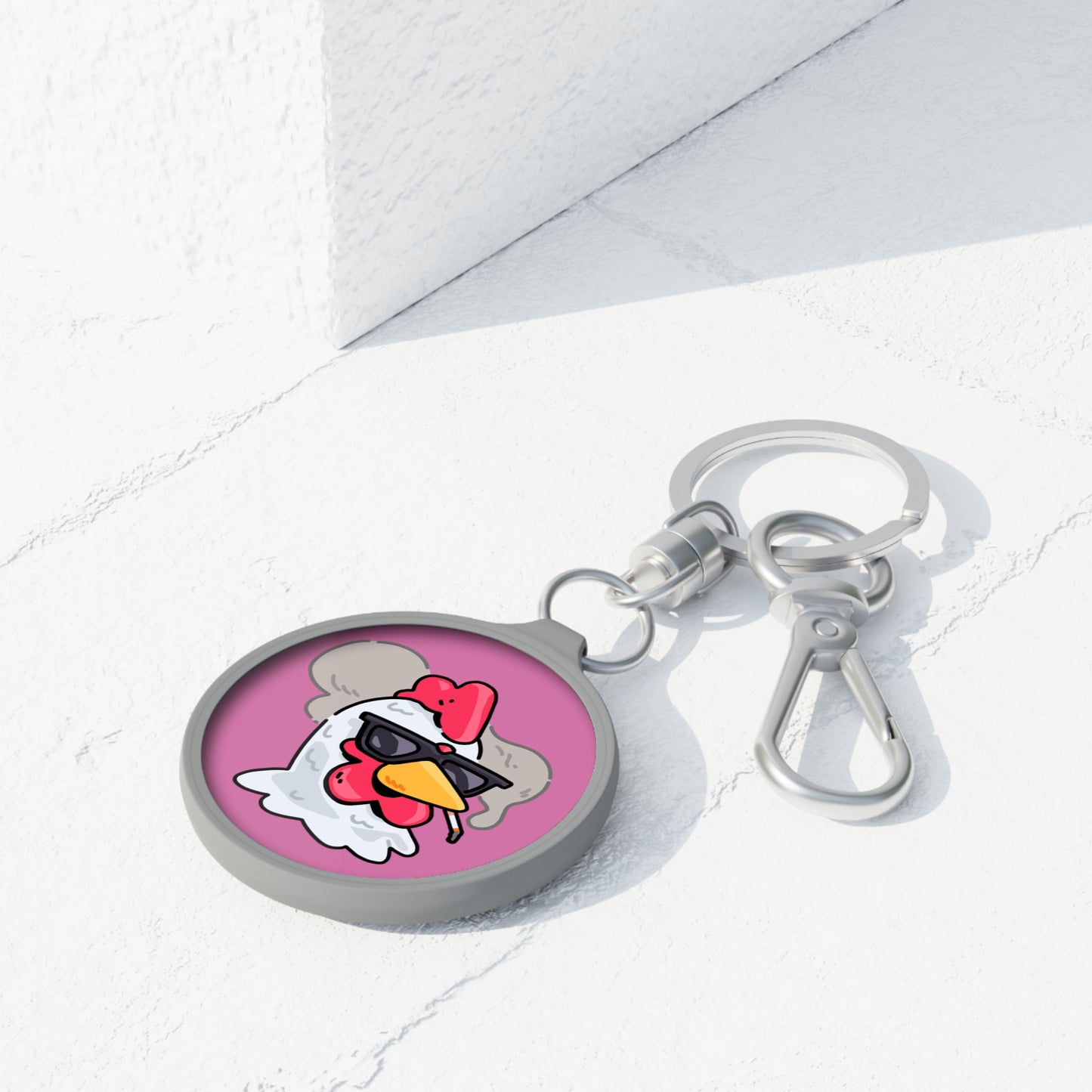 Keyring Tag COQ INU 0x420 Light Pink back ground COQ Smoking by Gravy