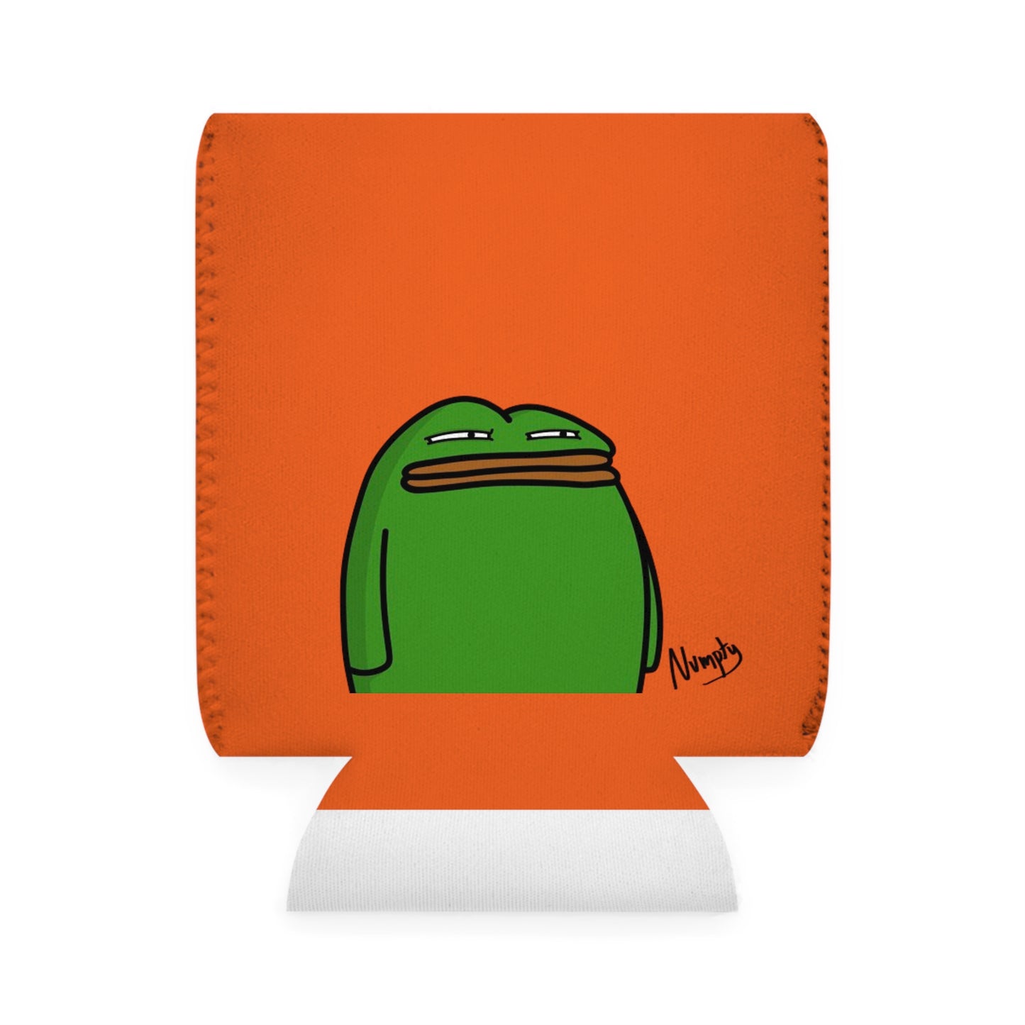 Orange Can Cooler Sleeve COQ INU Pepe Portraits 0x420 Black Text Numpty Signature #14 by Numpty