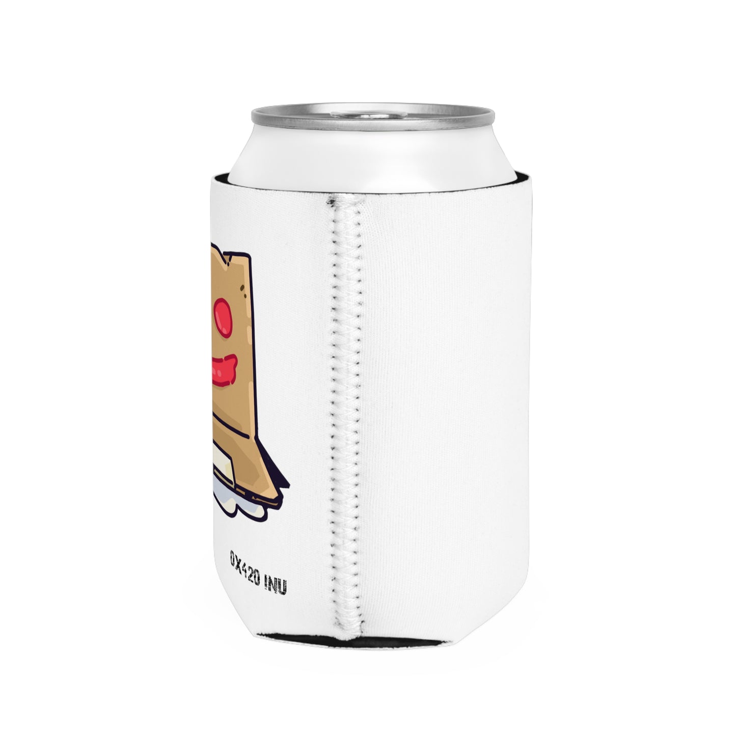 Light Grey Can Cooler Sleeve Fan Art COQ INU Box Head 0x420 Black Text by Gravy