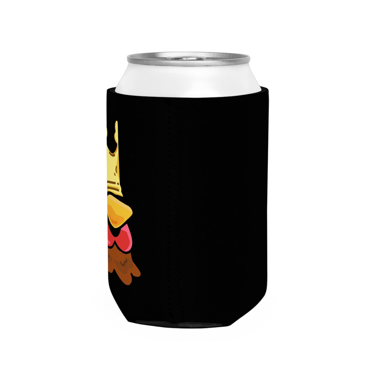 Black Can Cooler Sleeve Fan Art COQ INU Crown Head 0x420 White Text by Gravy